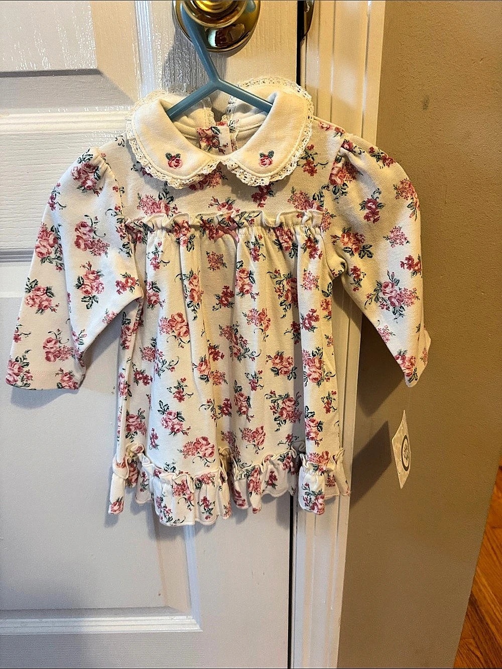 Kim Rogers Floral Collared Dress in Cream & Pink Size Medium Like New